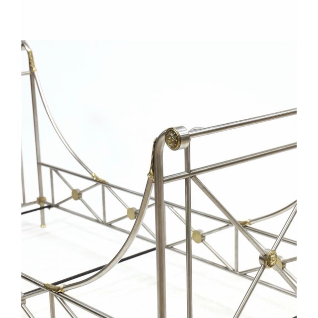 Maison Jansen Maison Jansen Style Neoclassical Steel & Brass Bed Frame With Rosette Mounts, 1970s For Sale - Image 4 of 5