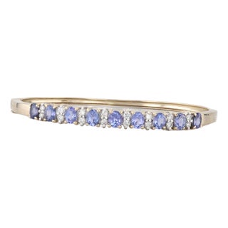 Cardow Tanzanite Diamond Bangle Bracelet 14k Yellow Gold 7" For Sale