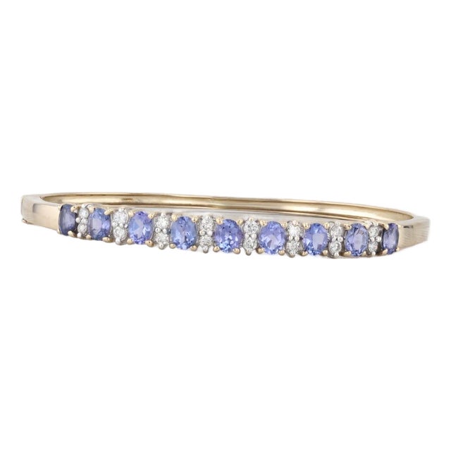 Cardow Tanzanite Diamond Bangle Bracelet 14k Yellow Gold 7" For Sale