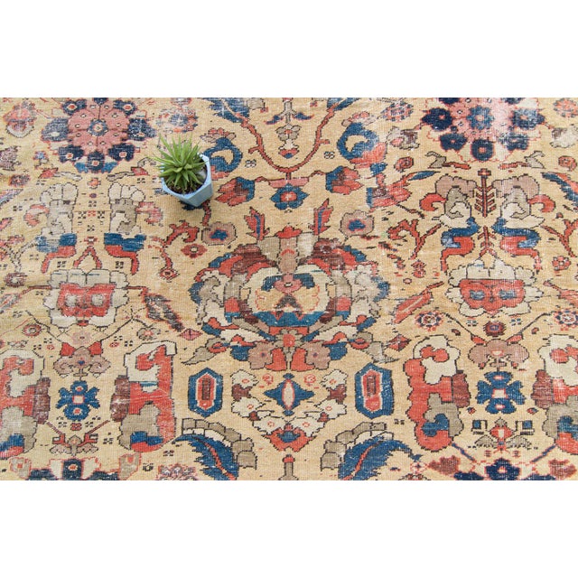 Contemporary 1880s Antique Allover Macaroon Yellow Blue Hand-Knotted Rug - 10’7” X 13’ For Sale - Image 3 of 11