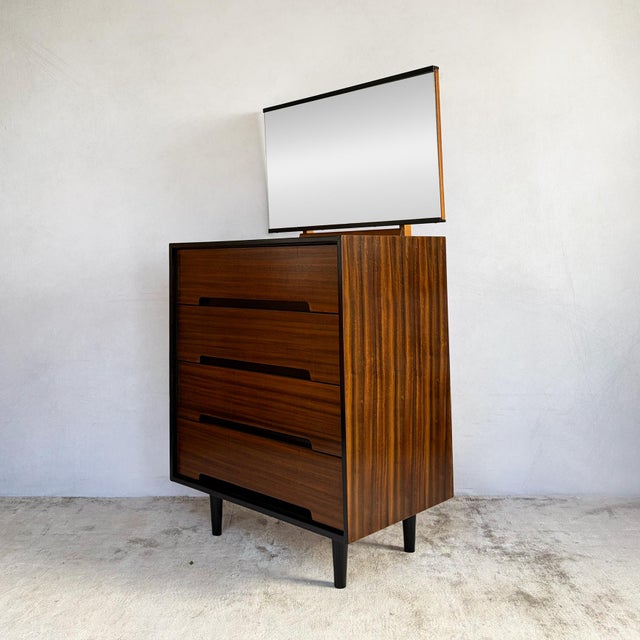 Mid-Century Modern Walnut C Range Chest of Drawers with Mirror by John & Sylvia Reid for Stag, 1950s For Sale - Image 3 of 12