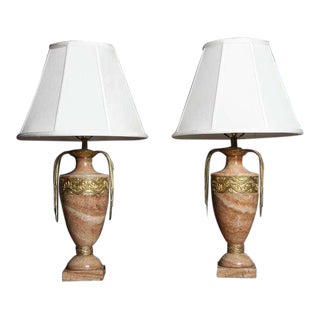 Sublime Neoclassic Art Deco Onyx Urn Table Lamps Gilt Bronze Decorative Motif Trim - a Pair- Much Reduced!! For Sale