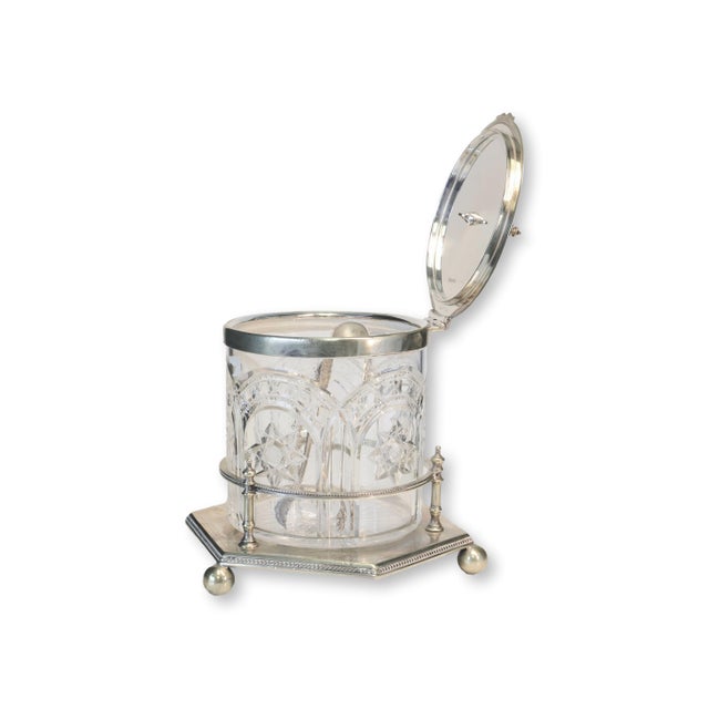Metal 1920s English Crystal Ice Bucket w/Tongs For Sale - Image 7 of 7
