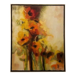 Framed Abstract Giclee on Canvas Featuring Colorful Poppies For Sale
