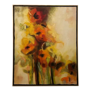 Framed Abstract Giclee on Canvas Featuring Colorful Poppies