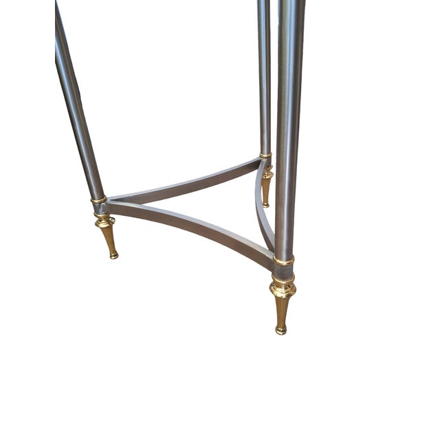 Late 20th Century VintagecHollywood Regency Jansen Style Brass and Nickle Tall Plant Stand For Sale - Image 4 of 5