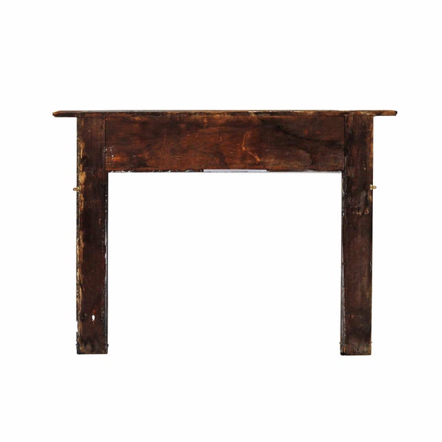 Antique American pine fireplace mantel. Old deep blue green paint distressed in areas. Opening dimensions:W:42" x H:33.6"....