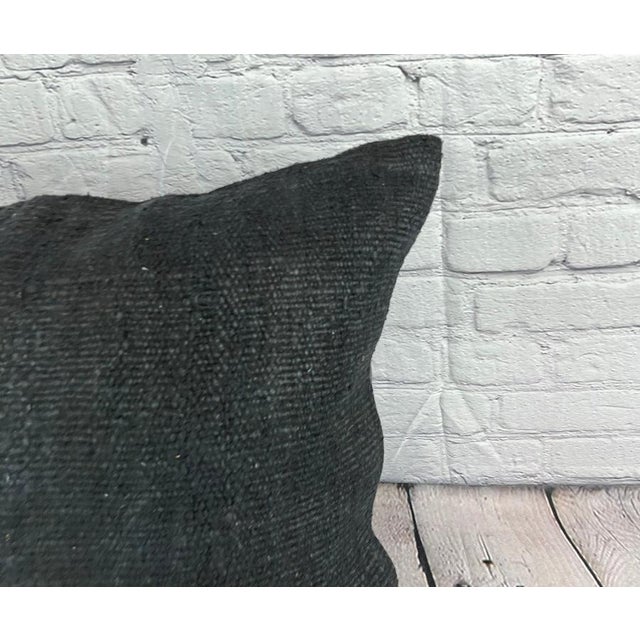 Turkish 20 x 20 Hemp Pillow Turkish Cushion Natural Grayish Black Pillow Cushion Cover For Sale - Image 3 of 4
