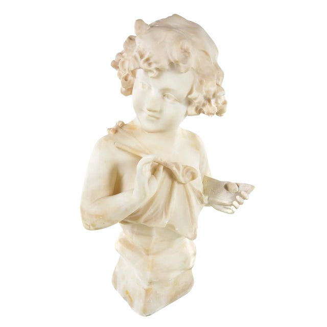 19th Century Antique Alabaster Sculpture of a Young Painter For Sale
