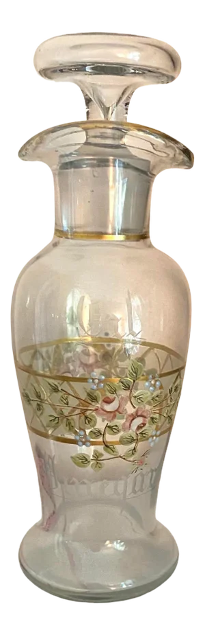 1920s Oil and Vinegar Hand-Painted Glass Bottle