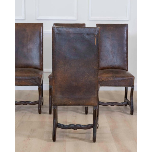 Brown Set of Six 19th Century Spanish Leather Dining Chairs For Sale - Image 8 of 9