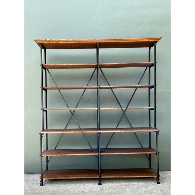 Wood Vintage French Plank Wood and Metal Industrial Bookshelf For Sale - Image 7 of 12