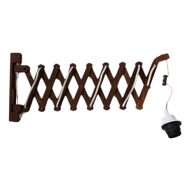 Mid-Century Danish Teak Extendable Scissor Wall Lamp For Sale