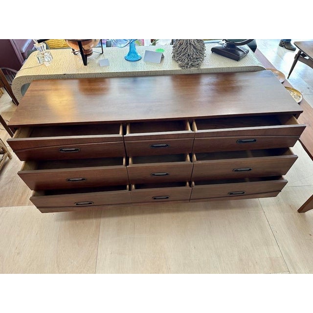 Wood 1960s Walnut 9 Drawer Lowboy Dresser by Hooker Furniture For Sale - Image 7 of 12
