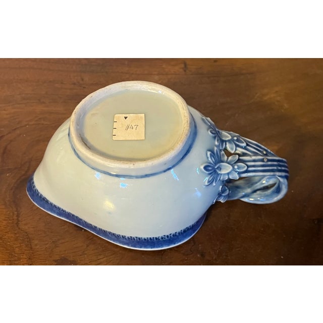 Antique Early 19th Century Chinese Export Canton Porcelain Sauce or Gravy Boat Decorated With Blue & White Landscape Scene For Sale - Image 13 of 13