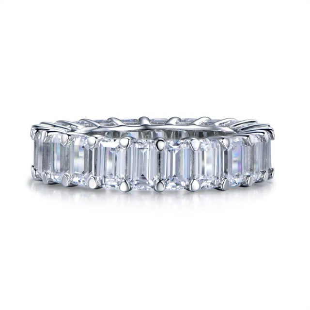 Contemporary The Marise Emerald Cut Eternity Band 5cts in 14k White Gold Lab Grown Diamonds by Lumeniri, Size 5 For Sale - Image 3 of 8
