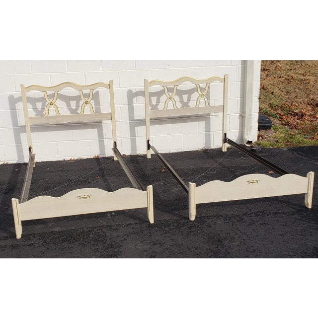 Wood Pair of Mid-Century French Country Twin Size Bedframes and Bedside Chest Set For Sale - Image 7 of 13