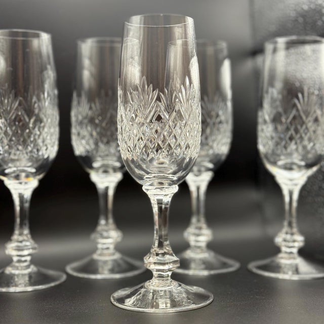 Vintage Lausitzer Glas Cut Crystal Champagne Flutes (Set of 6) For Sale - Image 4 of 9
