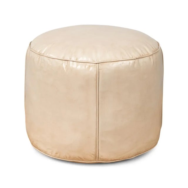 Not Yet Made - Made To Order Beige Round Leather Ottoman For Sale - Image 5 of 10