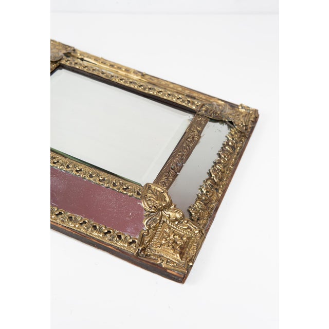 Metal Antique French Embossed Brass Mirror with Crest, 1800s For Sale - Image 7 of 9