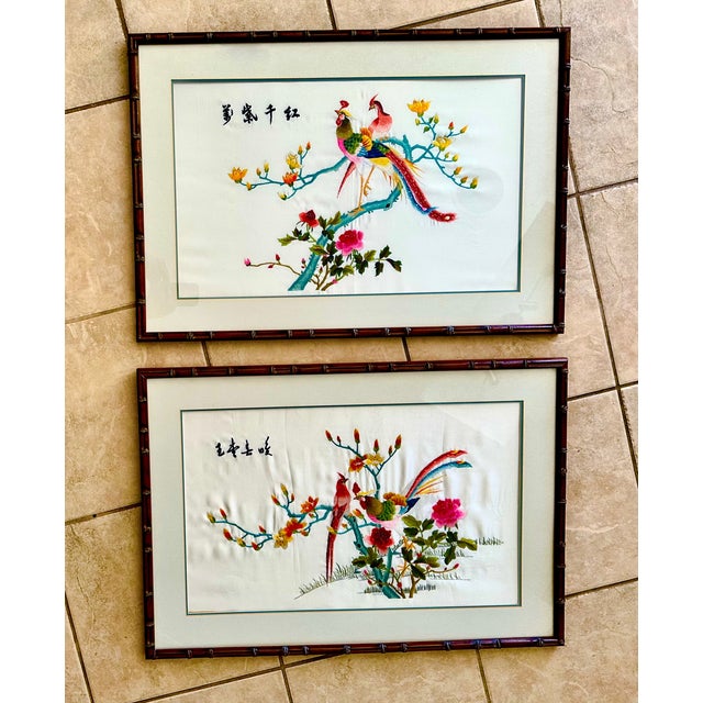 Pair Chinese Signed Embroidered Suzhou Silk Framed Paintings For Sale - Image 18 of 18