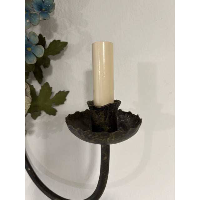 Huge Old French Tole Flowers & Leaves Sconces Circa 1870 Extremely Rare For Sale - Image 10 of 12
