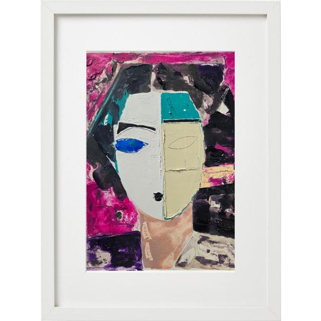 Paper Abstract Figurative Original Oil Painting 'Portrait of a Woman' | Unframed For Sale - Image 7 of 12