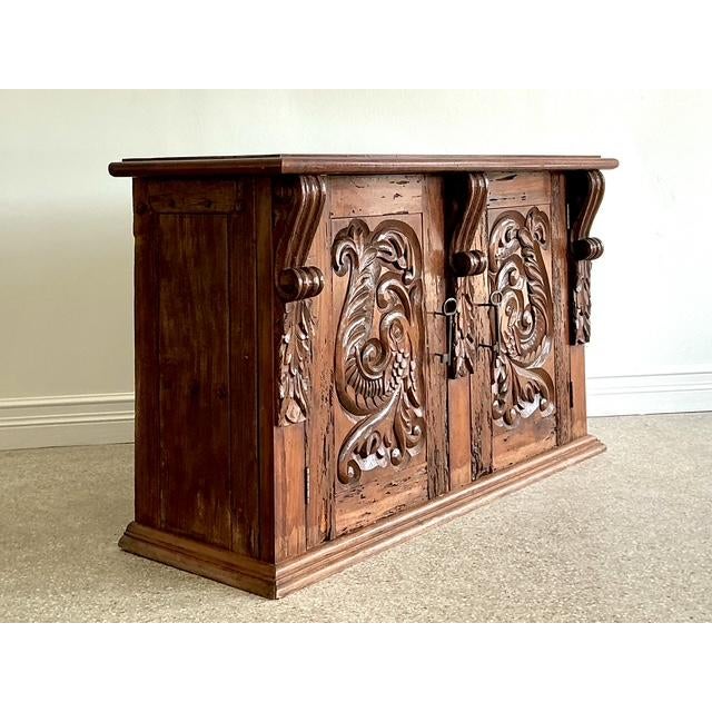 Brown Vintage Spanish Carved Pecky Cypress Cabinet For Sale - Image 8 of 15