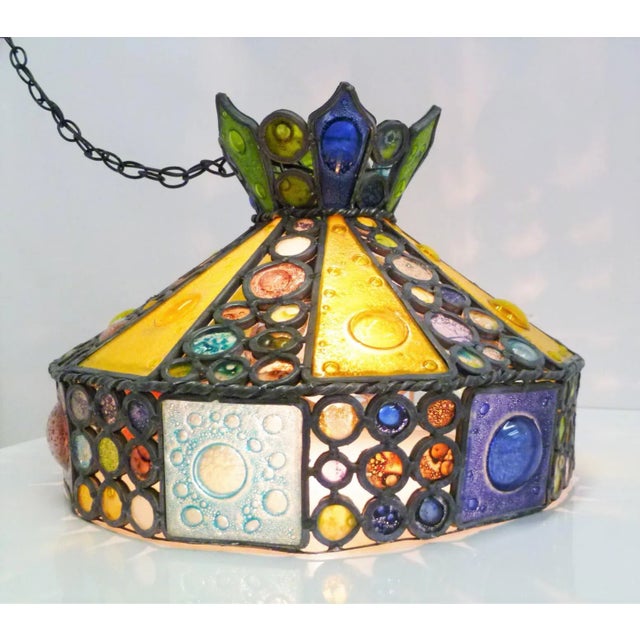 Mid Century Modern Higgins Style Multicolored Fused Color Glass Light