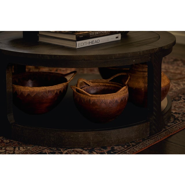 Vintage Indonesian Handmade Nesting Wooden Bowls With Woven Handles For Sale - Image 10 of 11