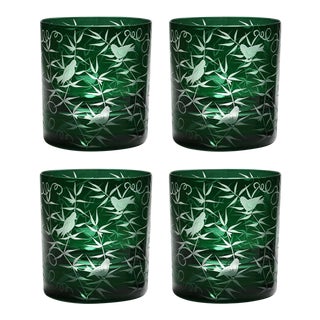 Finch Double Old Fashioned Glasses British Racer Green - Set of 4 For Sale