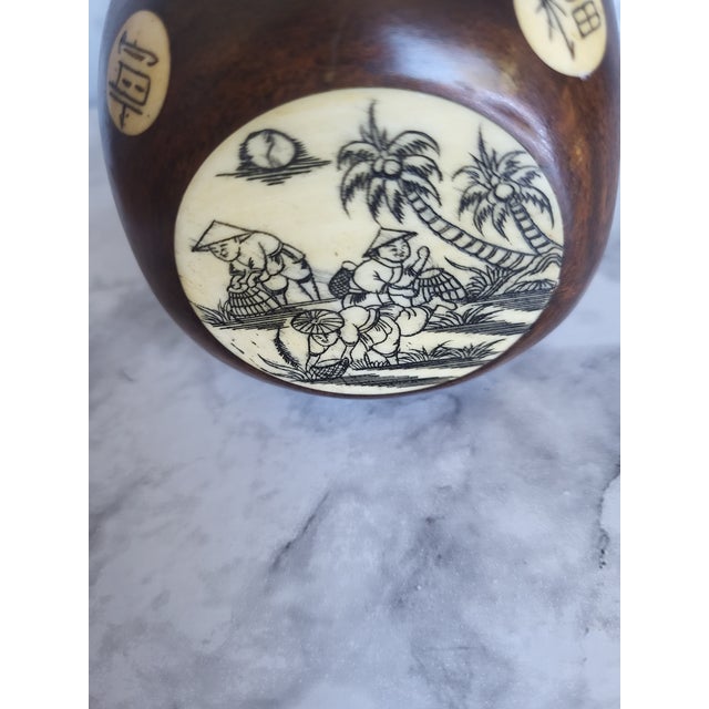 Chinese Antique Chinese Scrimshaw Inlaid Rosewood Fortune Zodiac Cube For Sale - Image 3 of 10