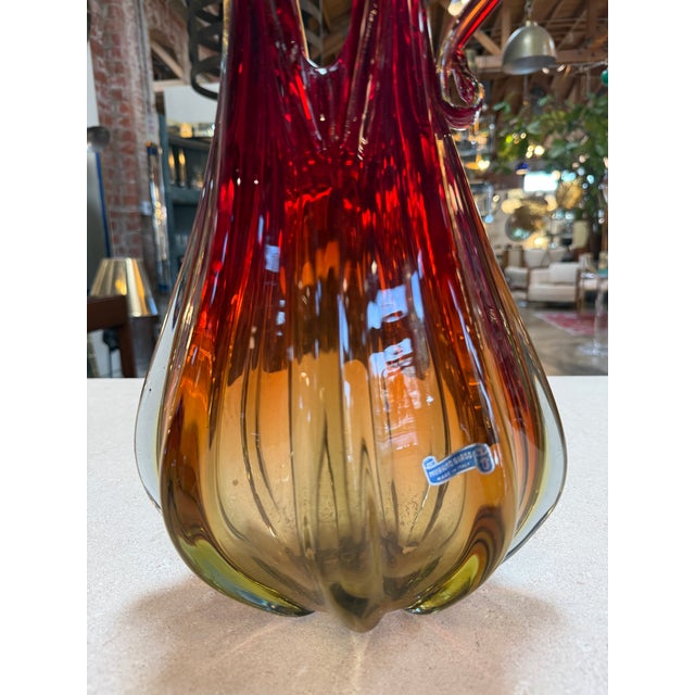 Murano Sommerso Glass Ewer Vase in Amber and Ruby, Italy, 1960s For Sale In Los Angeles - Image 6 of 9
