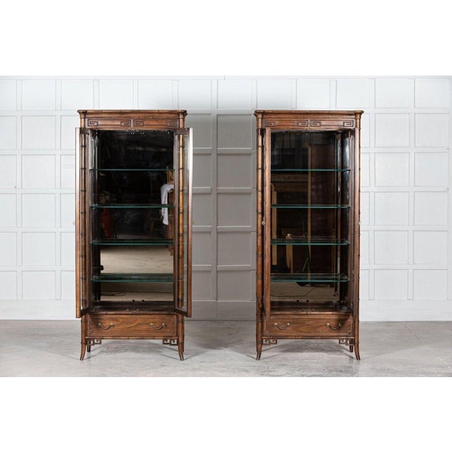 Walnut Faux Bamboo Glazed Display Cabinet For Sale - Image 4 of 18