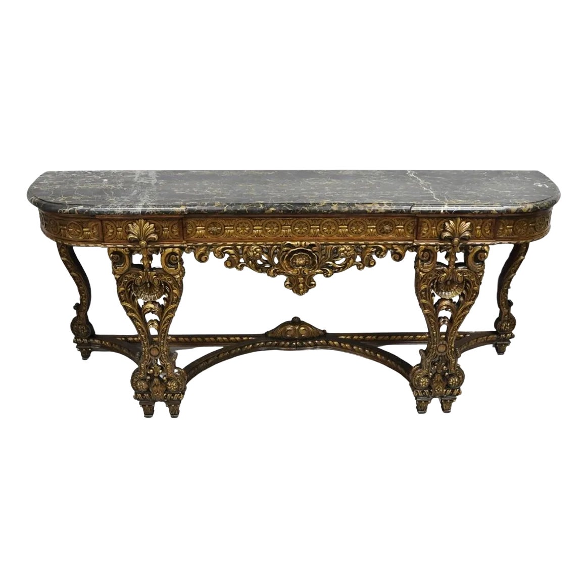 Antique French Baroque Rococo Carved Walnut Marble Top Sideboard Buffet ...
