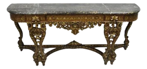 Antique French Baroque Rococo Carved Walnut Marble Top Sideboard Buffet W Drawer
