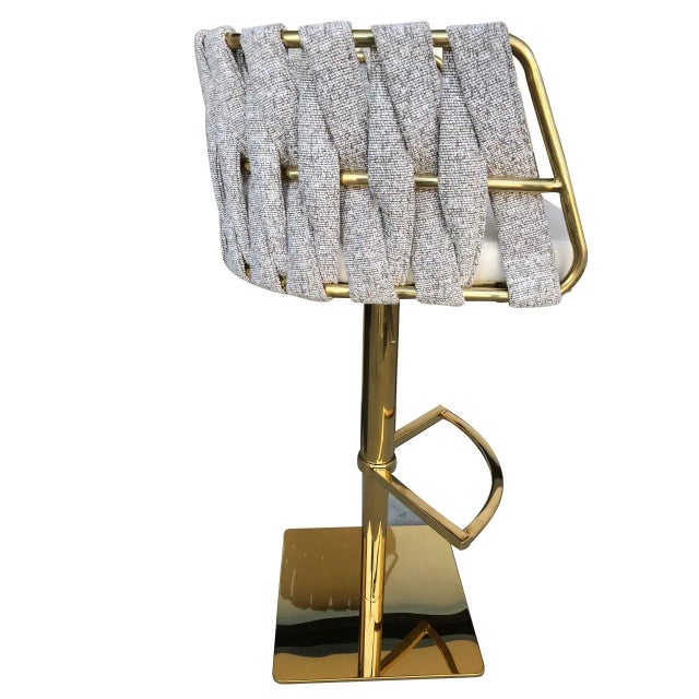 Contemporary Milano Adjustable Swivel Counter Bar Chair in Off White & Gold For Sale - Image 3 of 4