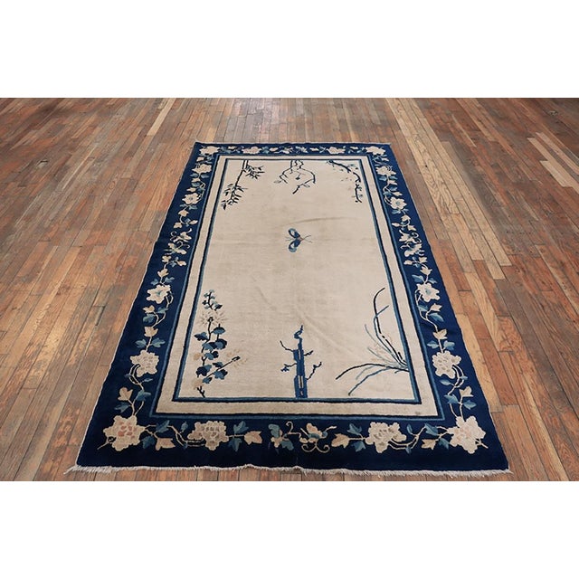 Antique Chinese - Peking rug, size: 4'0" x 6'10". Small Scatter Size Antique Chinese - Peking Ivory Rectangle 1900s...