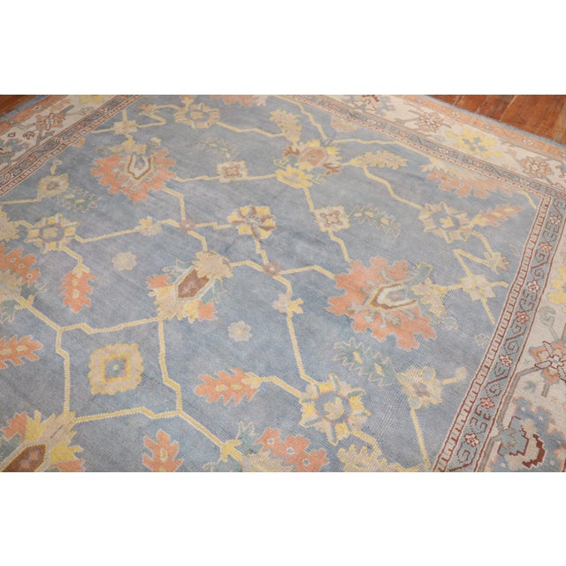 Soft Blue Antique Oushak Rug, 9' X 12' For Sale In New York - Image 6 of 10