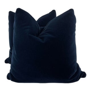 Navy Mohair 22" Pillows-A Pair For Sale