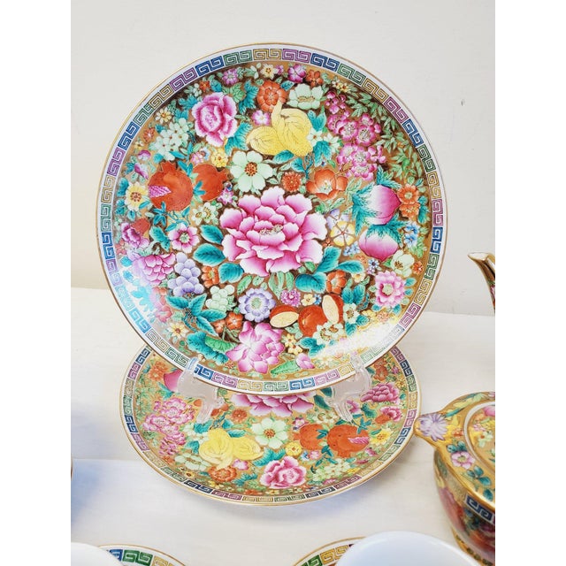 Ceramic Vintage Mid Century Chinese Millefleur Thousand Flowers Famille Rose Porcelain Tea Service - 28 Pieces For Sale - Image 7 of 10