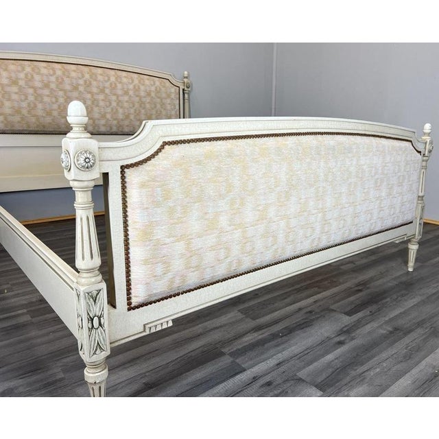 Large Vintage French Bed Frame with Carved Headboard For Sale - Image 6 of 13