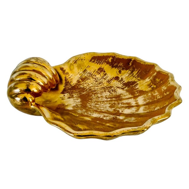 Hollywood Regency Vintage Stangl Pottery Granada 22k Gold Scalloped Shell Dish For Sale - Image 3 of 7