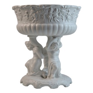 Neoclassical White Glazed Ceramic Fruit Compote, Portugal, 1970s For Sale