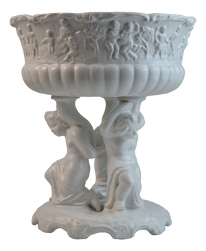 Neoclassical White Glazed Ceramic Fruit Compote, Portugal, 1970s