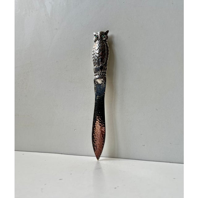 Art Deco Gem Set Owl Letter Opener in Silver Plate, 1930s For Sale - Image 9 of 9