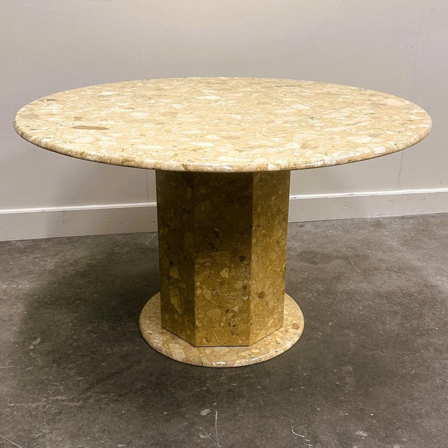 Round Breccia Marble Pedestal Table, 1980s For Sale - Image 13 of 14