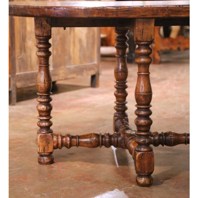 19th Century French Louis XIII Seven-Leg Chestnut Farmhouse Racetrack Table For Sale - Image 4 of 9