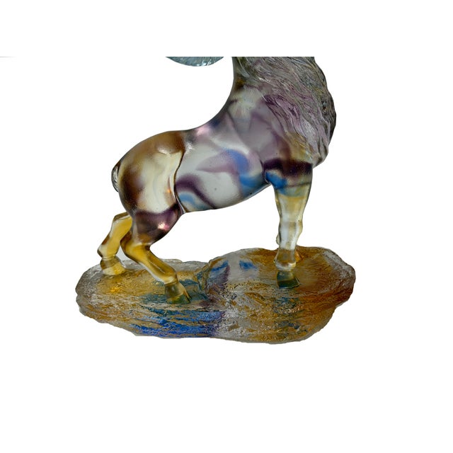 Crystal Glass Ram Standing on Rock Mix Color Art Figure For Sale - Image 10 of 11