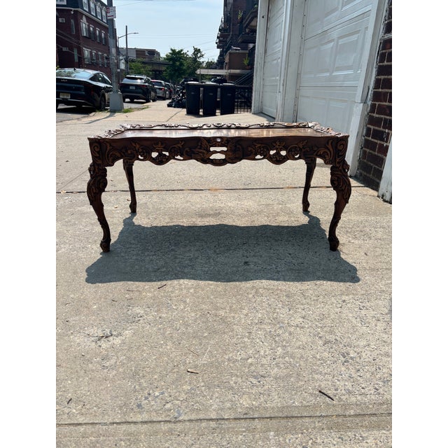 Early 20th Century Spanish Revival Carved Walnut Coffee Table With Bird Motif, Baroque Style For Sale - Image 10 of 10